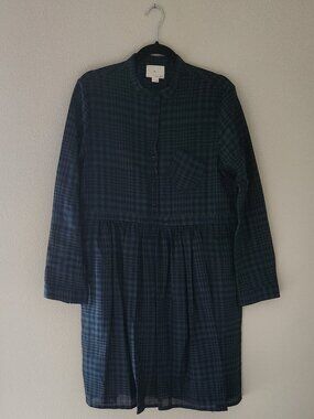 BOY. BAND OF OUTSIDERS Green | Navy Plaid Wool Long Sleeve Dress FR 12 | US 10